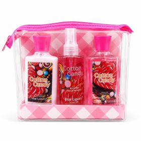 Portable 3pc Travel Body Care Kit-Cherry Blossom & Cotton Candy Fragrance-Refreshing Shower Gel, Moisturizing Lotion & Body Mist Set (Option: Cotton Candy)