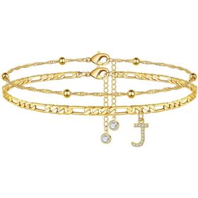 26 Letters Anklet Zircon Letters Simple (Option: J)