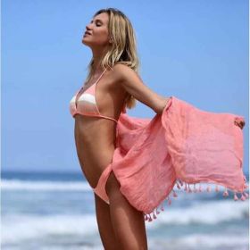 2023 Cute Women Boho Cover Up Sleeve Beach Dress Solid Cotton Beachwear Fringed Beach Clothing Shawl Seaside Vacation Apron S0 (Color: S01-Pink)