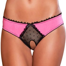 Panties Women Open Crotch Mesh Sexy Bowknot Hallow Out Erotic Lingerie Low Waist Crotchless Panties Women panties for sex (Color: Hot Pink, size: XL)