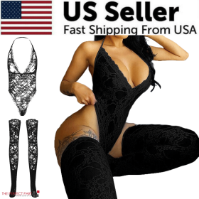 Women Lace Sexy Lingerie Nightwear Babydoll Sleepwear Bodysuit Dress Plus Size (Lingerie Color: Black, Lingerie Size: Small)