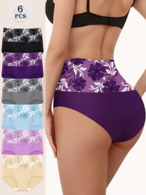 4 Pack Sets High Quality Full Coverage High-Waisted Lady's Undies Panties Women's Briefs With Printing Waistband (Color: 6 pcs multi color, size: 5XL)