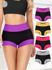 Breathable 4 Colors Girl Ladies High Waist Panty Women's Panties Boxers Cotton Boyshorts Pack (Color: 4 pcs multi color, size: XXL)